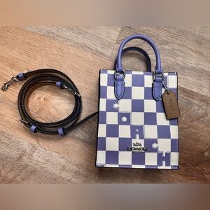 AUTH Coach North South Mini Lavender and Cream Checkered Tote